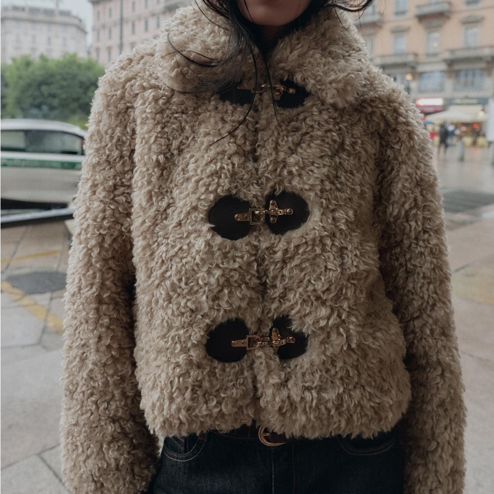 Zara Faux Fur Jacket With Fireman Clasps